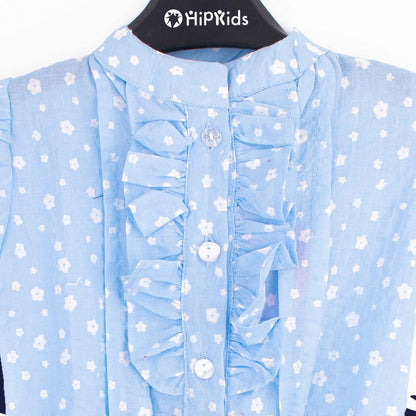 Baby Girl Blue Flowers Print Jumpsuit