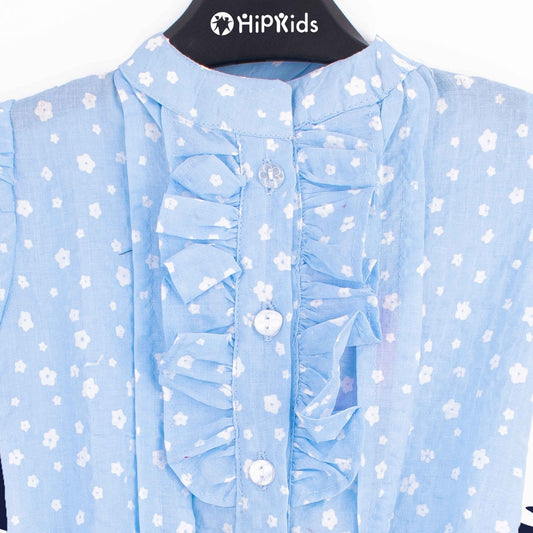 Baby Girl Blue Flowers Print Jumpsuit