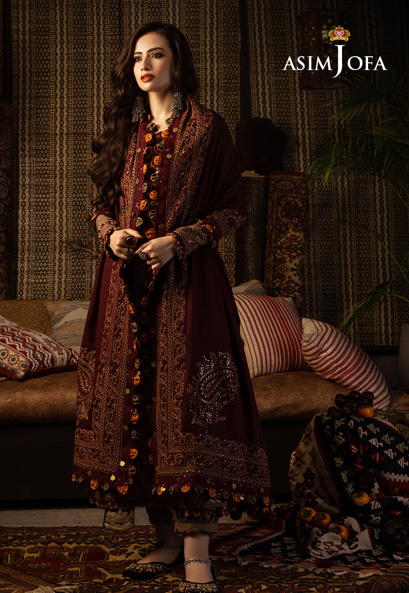 AJKT-11 EMBROIDERED SLUB RAW SILK 3 PCS