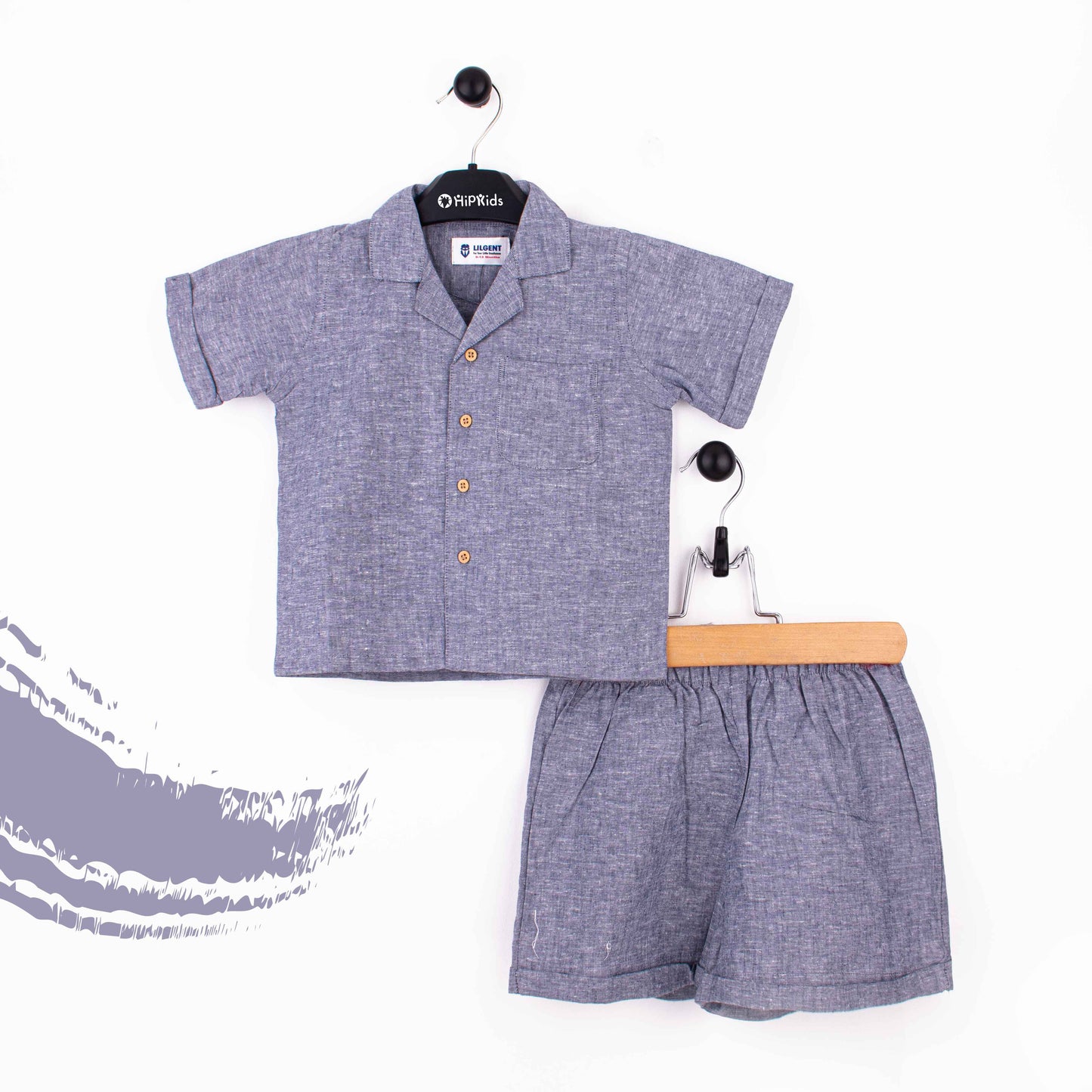 Baby Boy 2 Piece Safari Suit Dark Grey Self Print