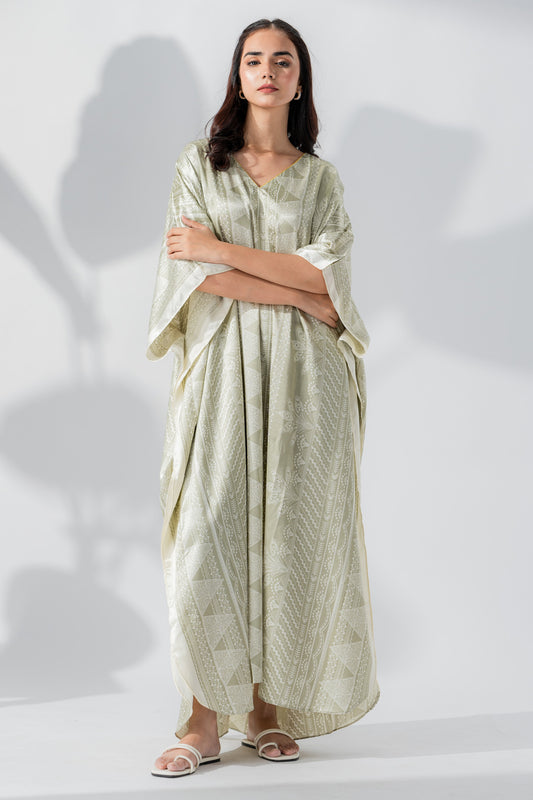 Valerie Women WHITE FLORAL PRINT Caftan Lounge Wear / Nightwear-VL-CAF-GRY