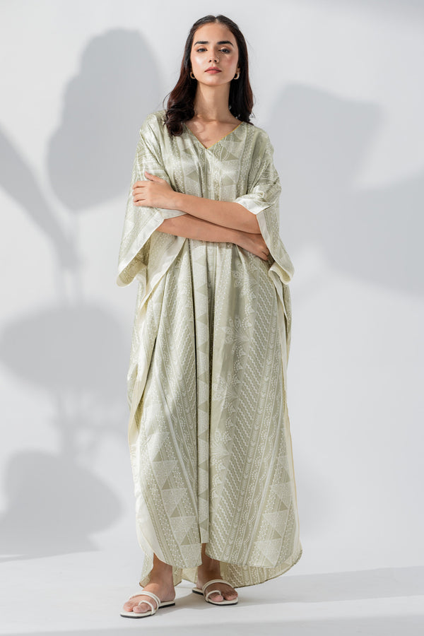 Valerie Women WHITE FLORAL PRINT Caftan Lounge Wear / Nightwear-VL-CAF-GRY