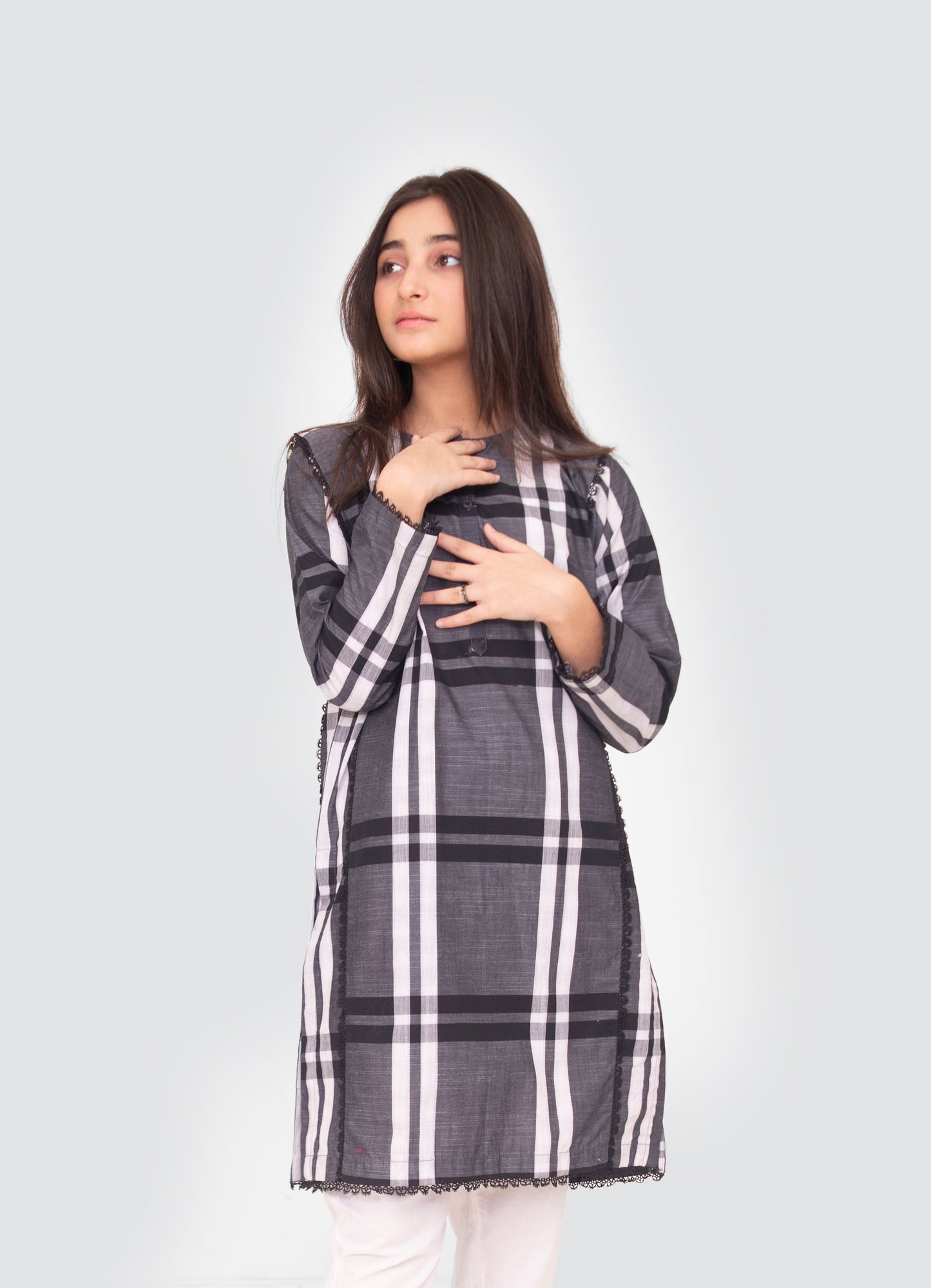 Yarn Dyed Tunic Kurta with Lace FRK-061