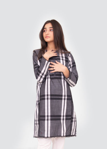 Yarn Dyed Tunic Kurta with Lace FRK-061