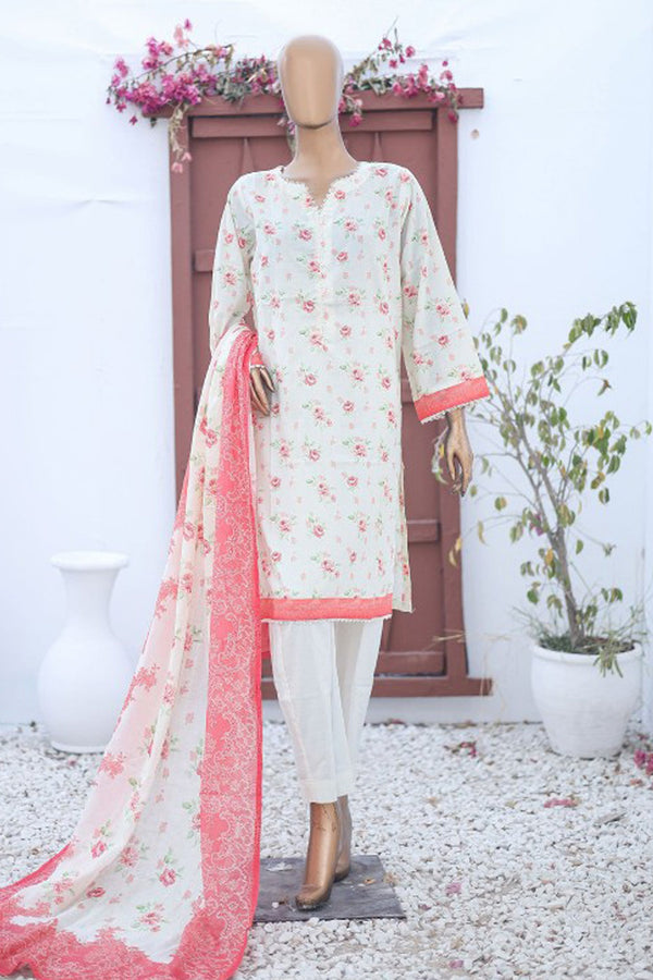 Bin Saeed Stitched 3 Piece Printed Lawn Vol-15 Collection'2024-SM-897-Off White