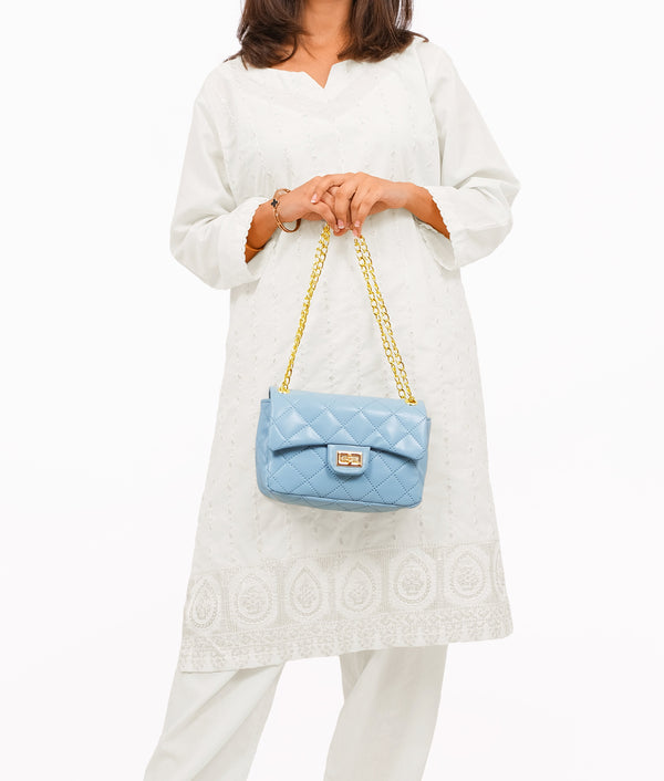 RTW Creation - Sky Blue quilted mini bag with chain