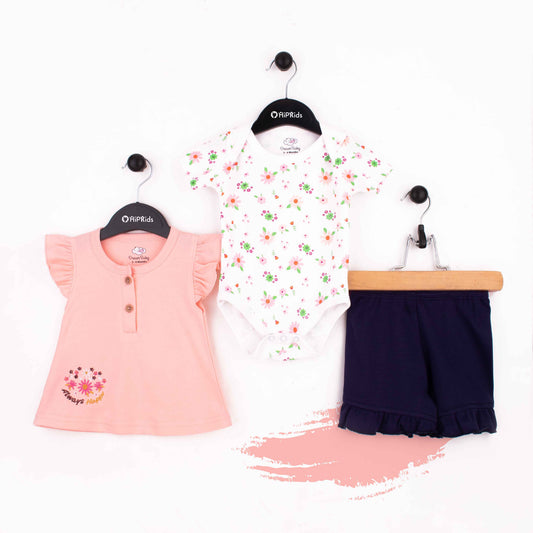 Baby Girl 3 Piece Set Peach Always Happy