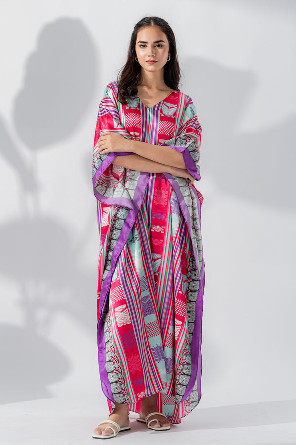 Valerie Women MULTI PRINT Caftan Lounge Wear / Nightwear-VL-CAF-PNK