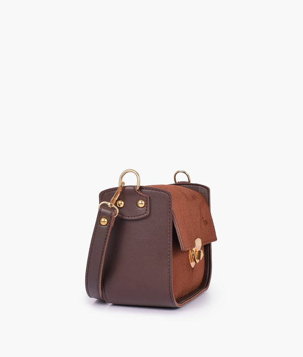 RTW Creation - Dark brown suede saddle bag with twist lock