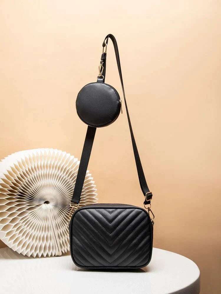 Buy Chevron Quilted Square Bag With Coin Purse - Black in Pakistan
