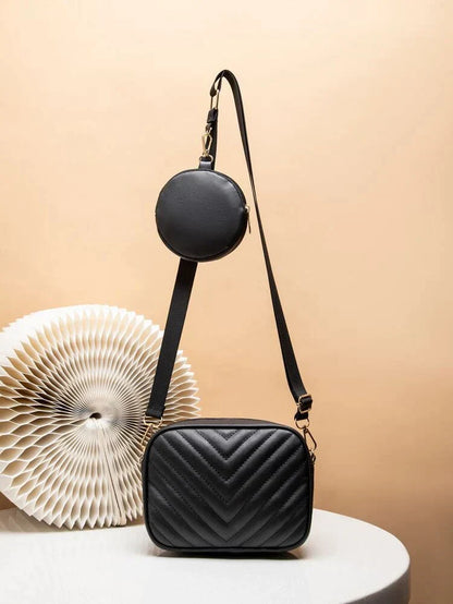 Buy Chevron Quilted Square Bag With Coin Purse - Black in Pakistan