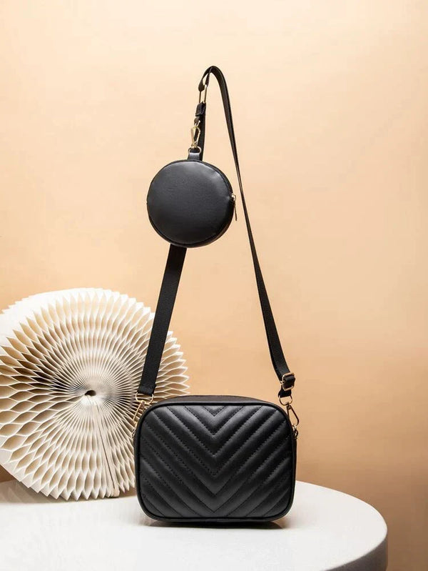 Buy Chevron Quilted Square Bag With Coin Purse - Black in Pakistan