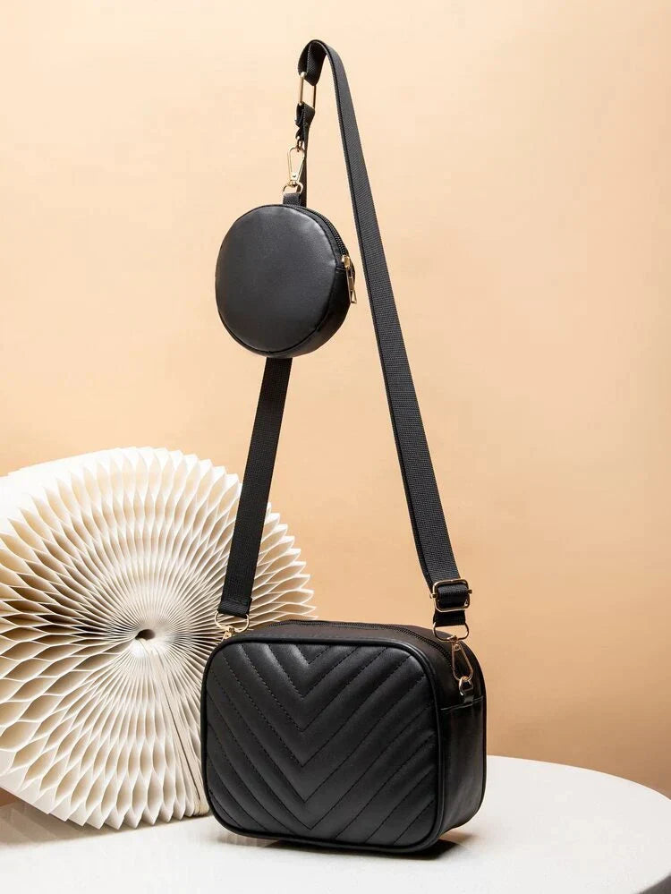 Buy Chevron Quilted Square Bag With Coin Purse - Black in Pakistan