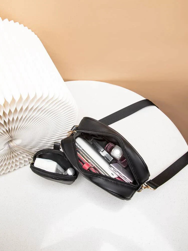 Buy Chevron Quilted Square Bag With Coin Purse - Black in Pakistan