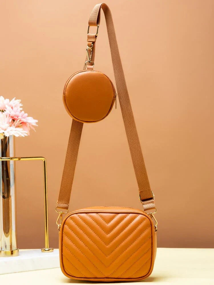 Buy Chevron Quilted Square Bag With Coin Purse - Mustard in Pakistan