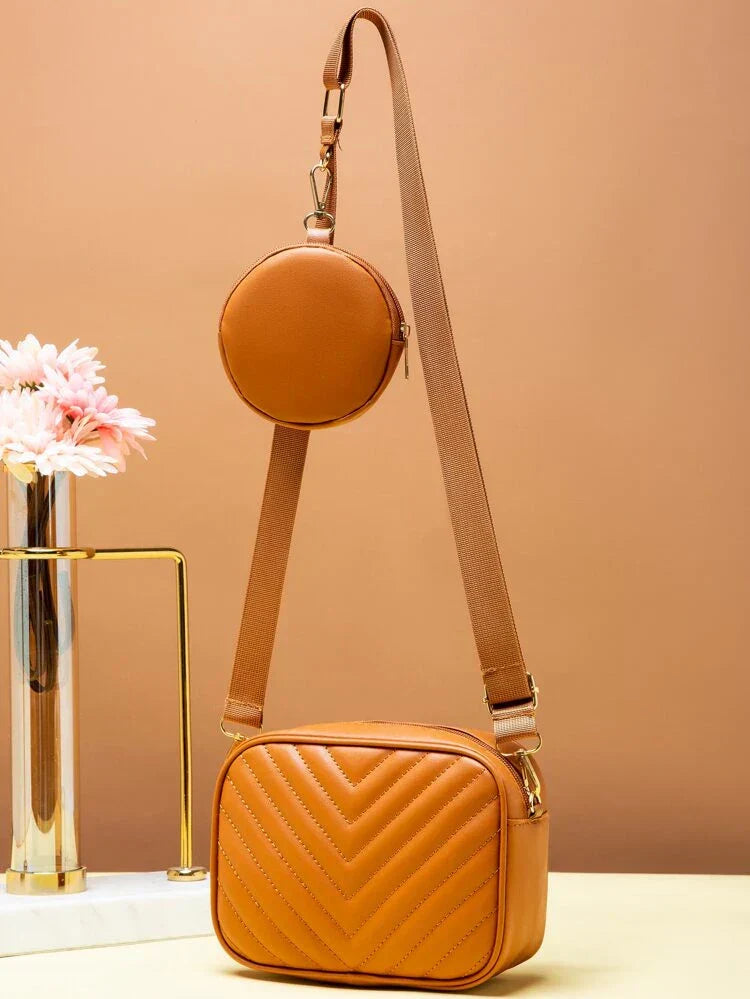 Buy Chevron Quilted Square Bag With Coin Purse - Mustard in Pakistan