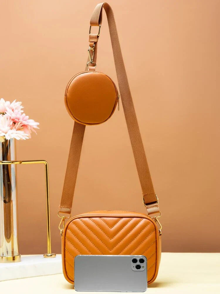 Buy Chevron Quilted Square Bag With Coin Purse - Mustard in Pakistan