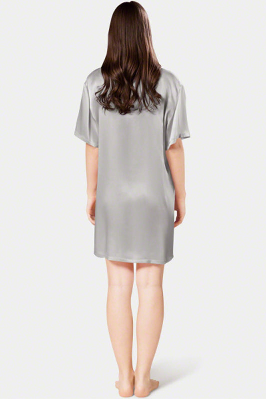 Women Short-Sleeve Silk Night Shirt-VL-NS01-GRY