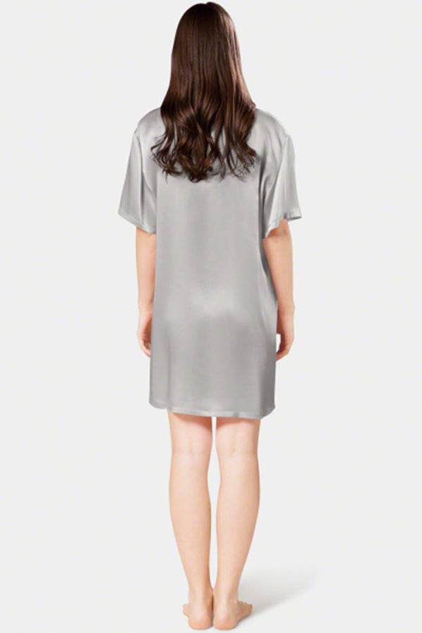 Women Short-Sleeve Silk Night Shirt-VL-NS01-GRY