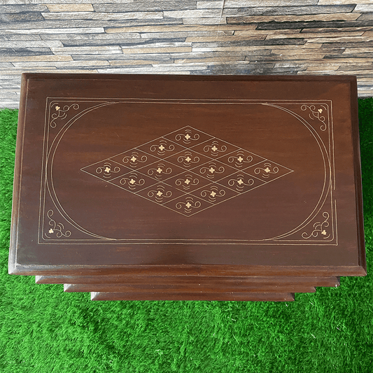 Wooden Brown And Gold 20" Nesting Tables Set Of 4
