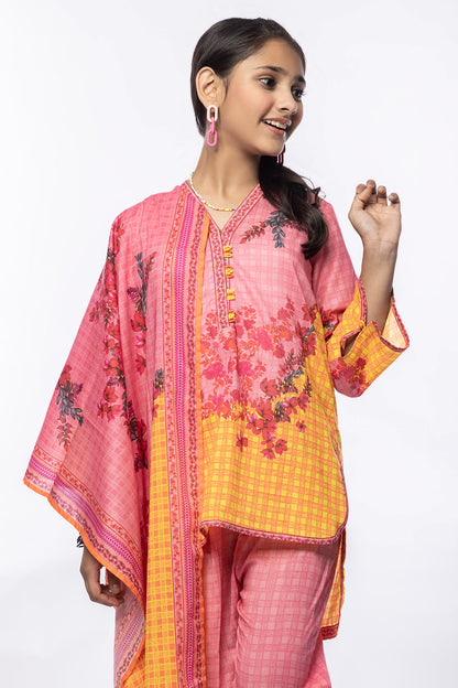 3Pcs Printed Lawn Suit Pink SKU : 3PCS-025
