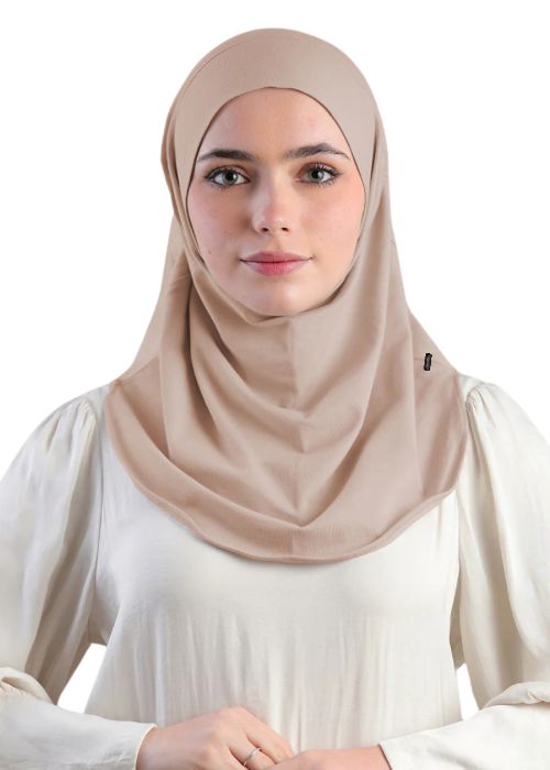 Bidoon Essma Al Amira Hijab-Plain Jersey Cotton - Beige