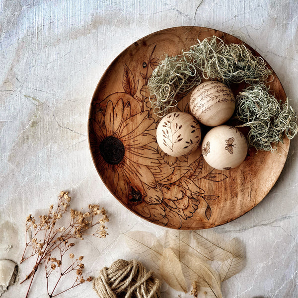 Wood Burned Floral Platter