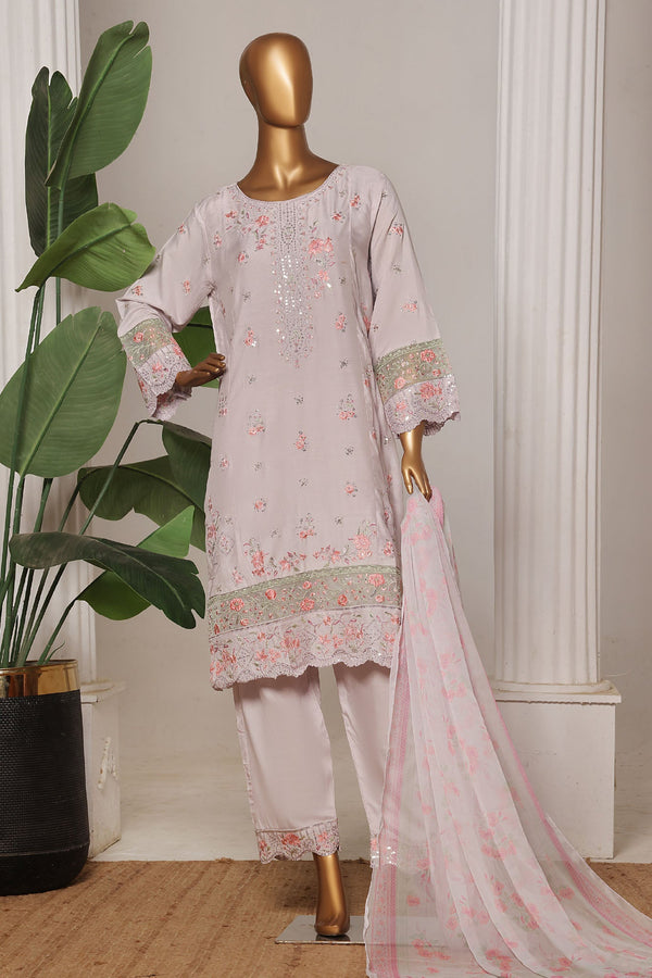 Bin Saeed Stitched 3 Piece Luxury Collection'2025-RTCS-2307-Light Grey