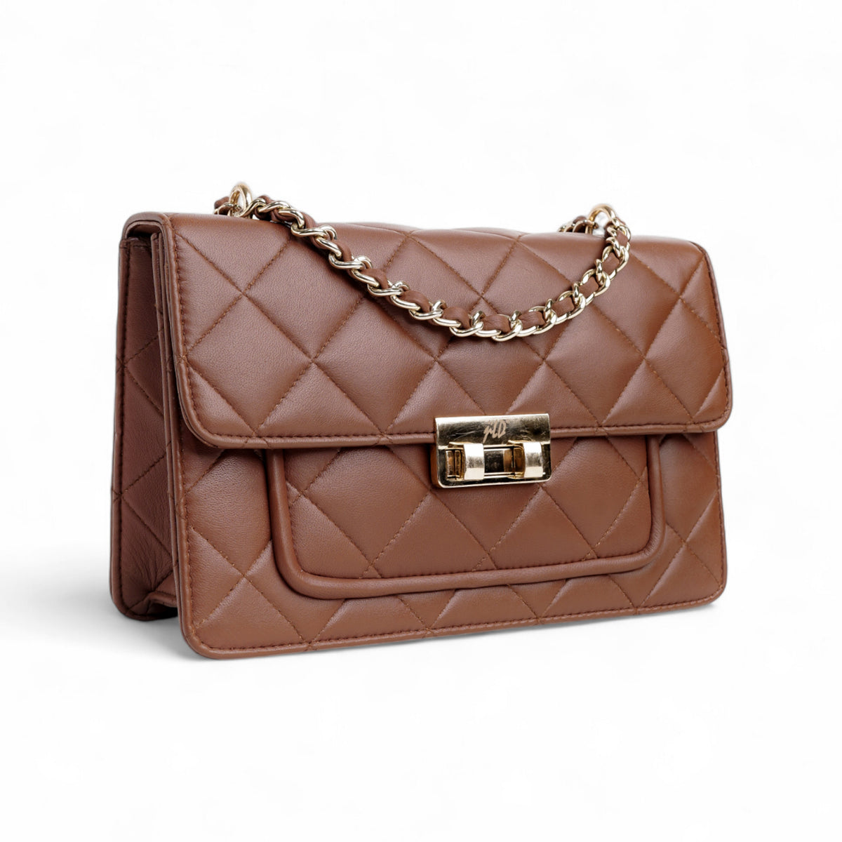 Flora Quilted Crossbody Leather Bag- tanbrown