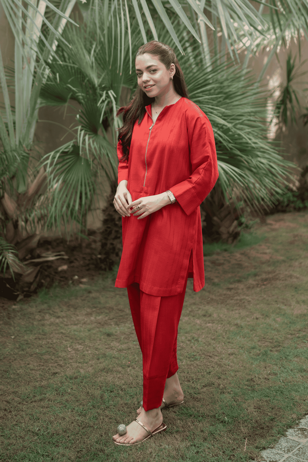 La Rosaa Stitched 2 Piece Basics Winter Collection'2024-Scarlet 2Pc