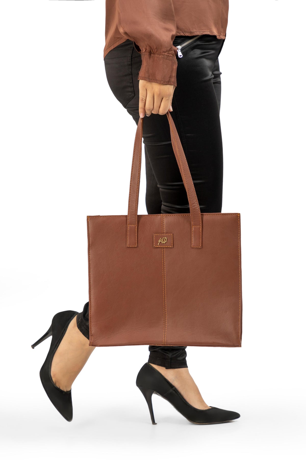 Everyday Women's Leather Zipper Tote Bag-Tan Brown