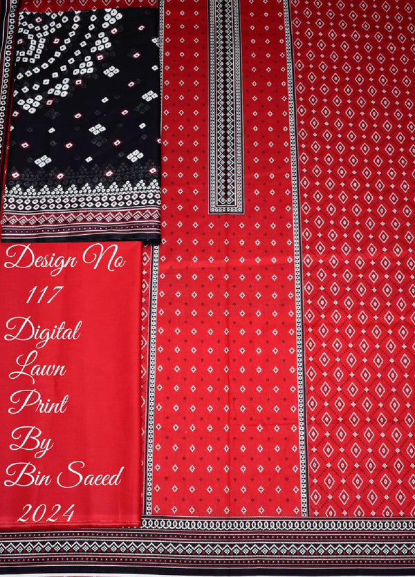 Bin Saeed Digital Printed Lawn Unstitched 3 Piece Suit - BS24PL 117