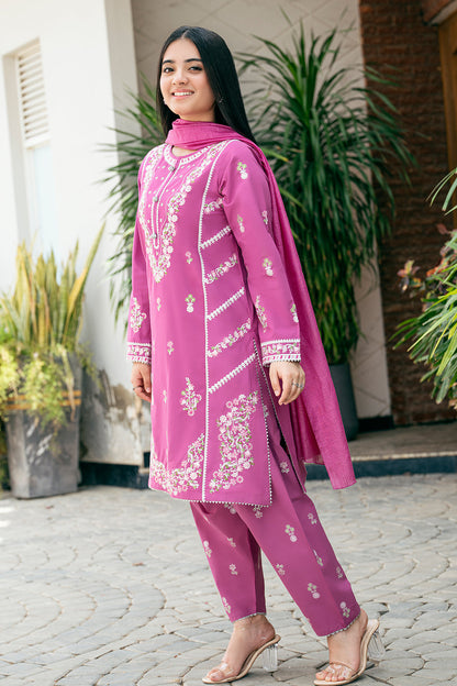 EMBROIDERED SHIRT AND SHALWAR TABEL PRINT 3 PCS SUIT SKU:TSFC-026