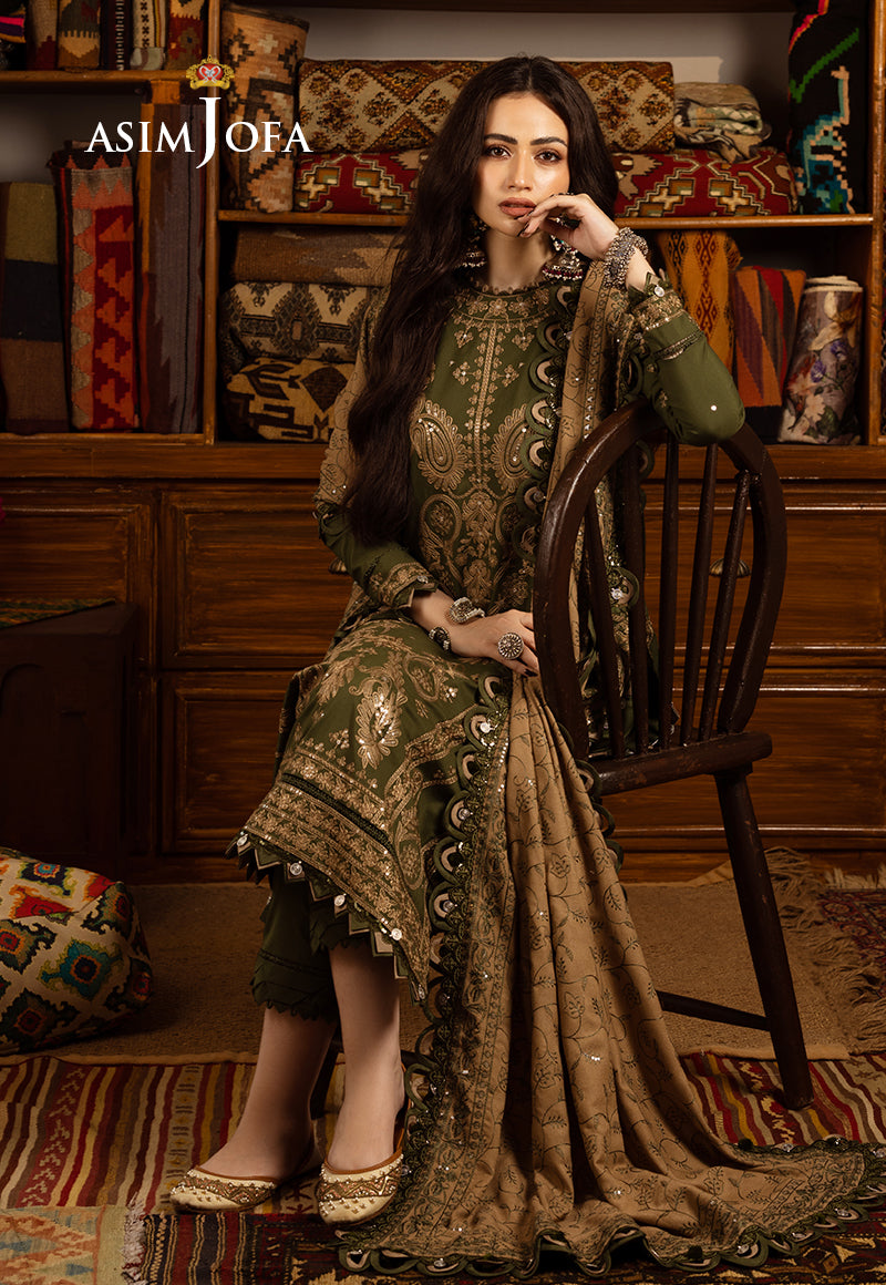 AJKT-07 EMBROIDERED SLUB RAW SILK 3 PCS