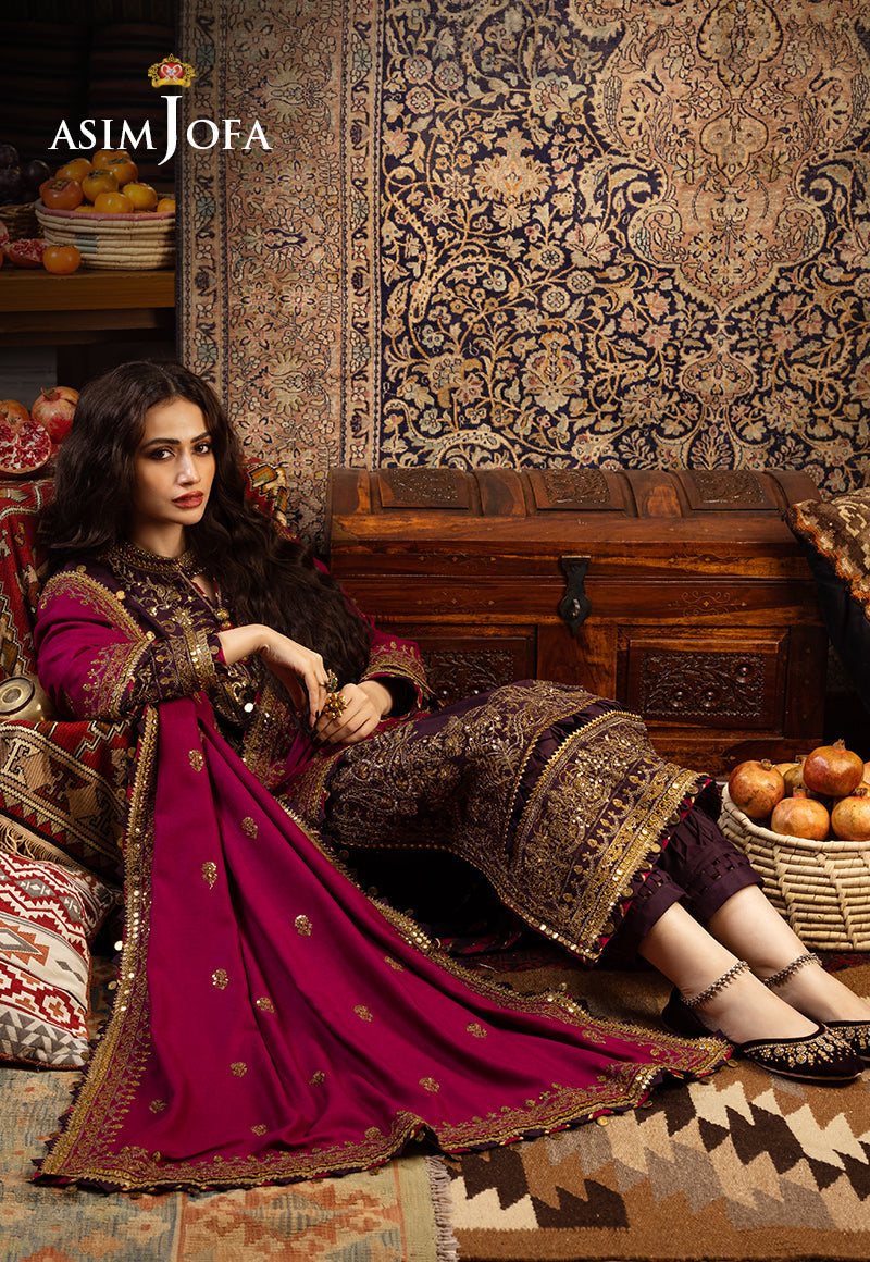 AJKT-05 EMBROIDERED SLUB RAW SILK 3 PCS