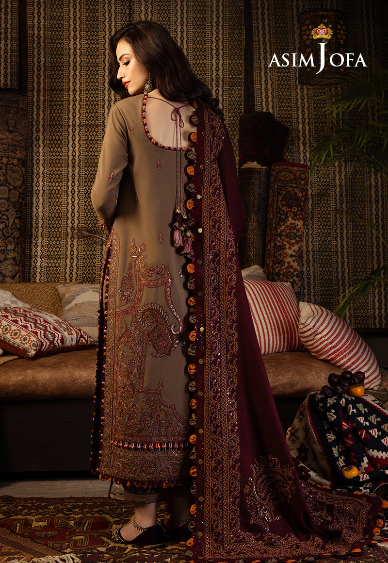 AJKT-11 EMBROIDERED SLUB RAW SILK 3 PCS
