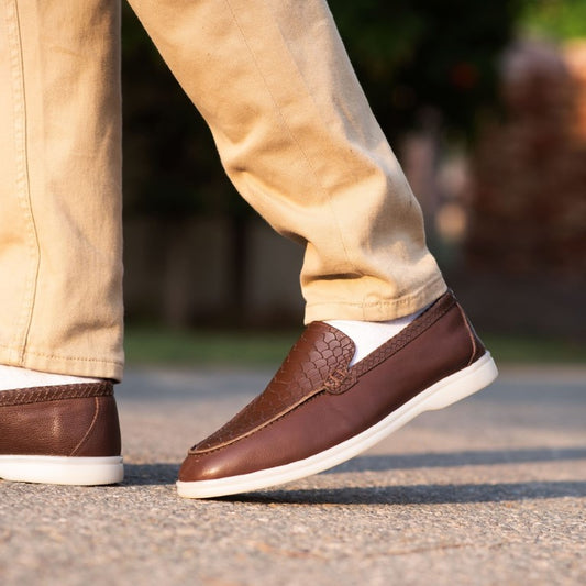 Turkish-Made Crocodile Style Leather Shoes in Dark Brown Color