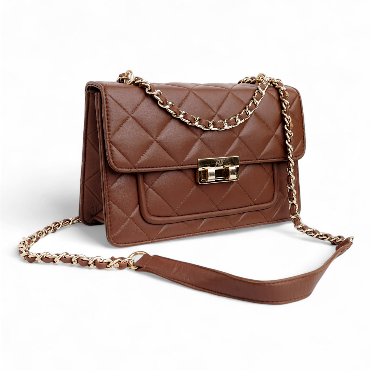 Flora Quilted Crossbody Leather Bag- tanbrown