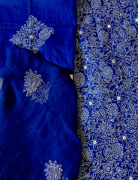 One of the oldest and most loved embroidery styles is Chikankari. Cross Stitch brings the delicate artistry of Chikankari blending it with modern flare.-Navy