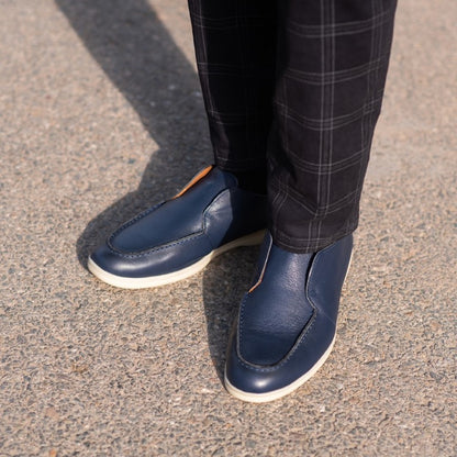 Turkiye-built Grainy Leather Half Boot Style in Blue Color