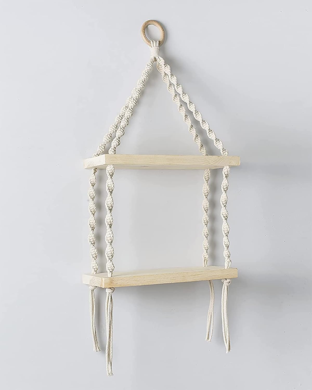 2-Tier Macrame Floating Wall Shelf Hanging Wooden Shelves