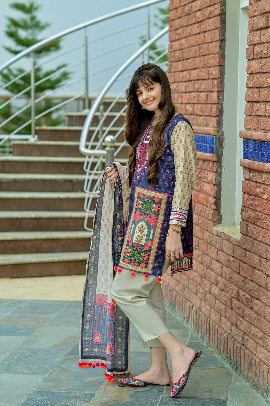 PRSDT-083 Digital Printed Embroidred Lawn Shirt, Dupptta & Cotton Trouser