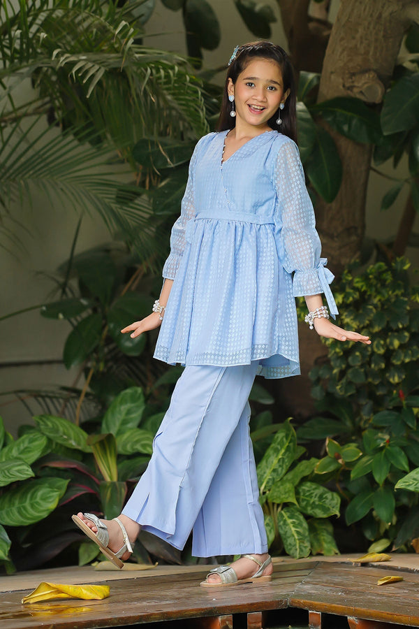 Ochre Clothing Girls Full Suits Printed Organza 2 Pc Suit