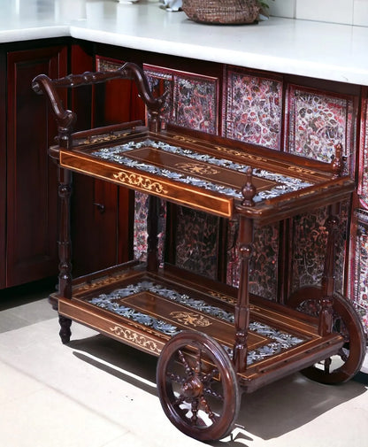 Discover the Exquisite Wooden Tea Trail Inlaid Trolley