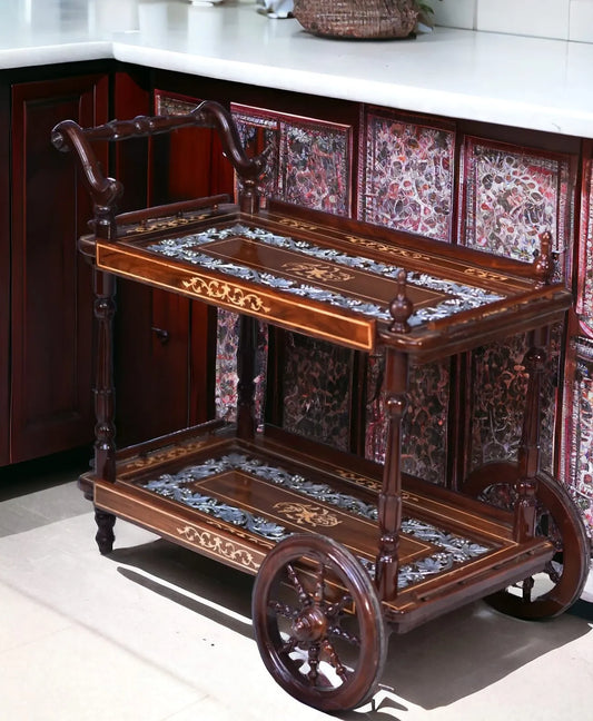 Discover the Exquisite Wooden Tea Trail Inlaid Trolley