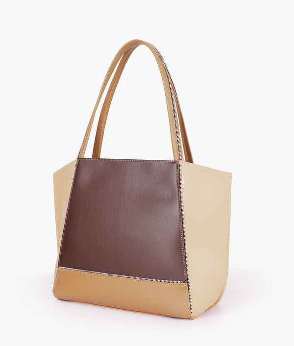 RTW Creation - Dark brown color block tote bag