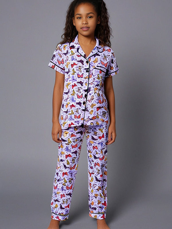 Kids klub cozy sleepwear breathable & light weight pajama set-purple; multicolor; animal; white