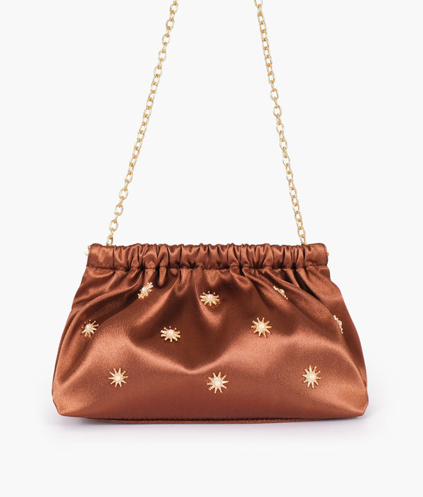 RTW Creation - Brown snap closure clutch with chain handle