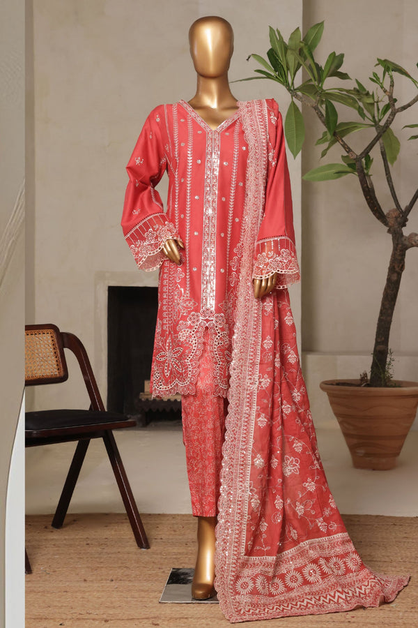 Bin Saeed Stitched 3 Piece Luxury Plain Cotton With Printed Back Vol-02 Collection'2025-NSM-2235-Rust