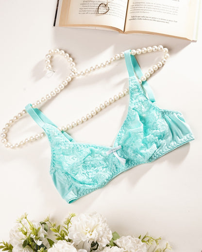 MARVEL Rosette, Soft Lace Cup Unpadded Polyester Jersey Bra, TURQUOISE